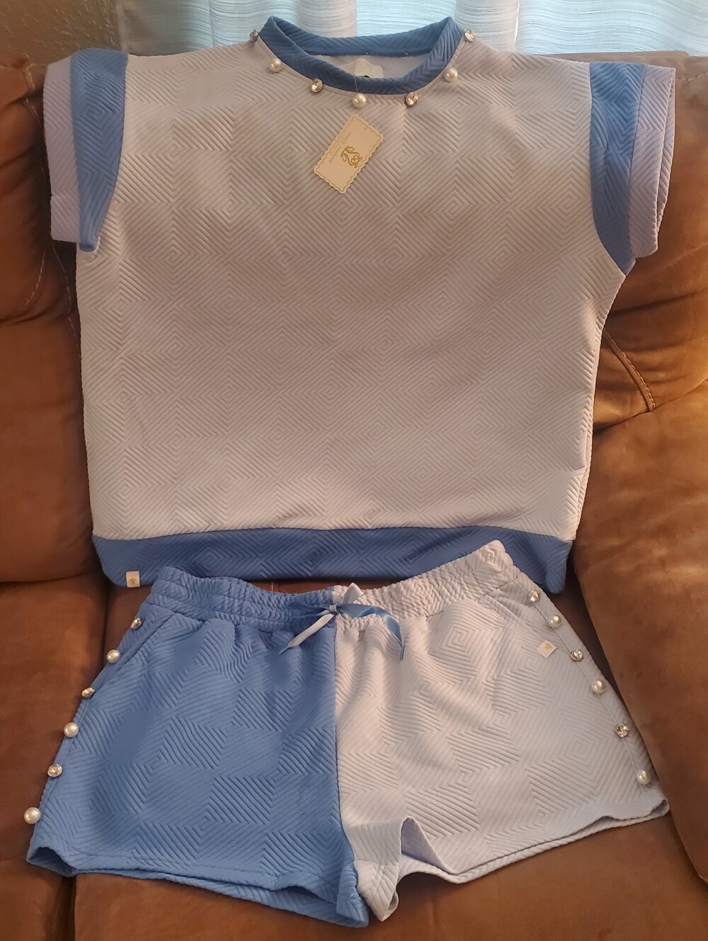 NWTs Simply Southern Pearl & Rhinestone 2pc Short Set Sz XXL